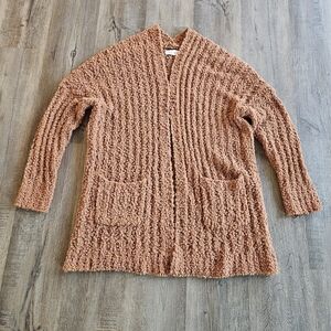 Juliana's Popcorn Knit Cardigan Sweater Women's M/L Brown Cotton Open Front Cozy